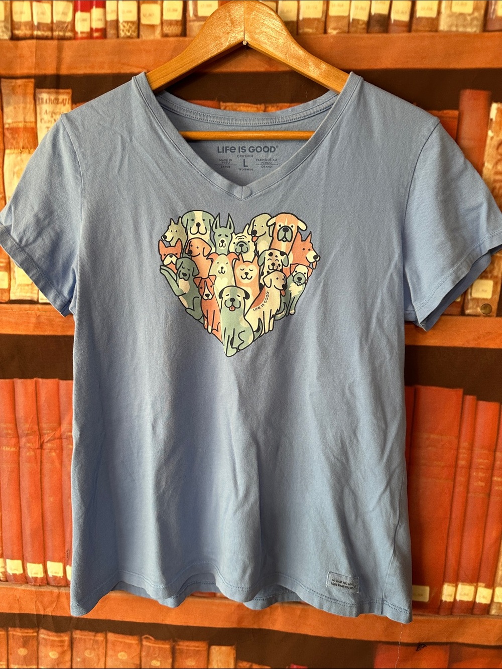 Life Is Good Dog Lover Heart Crusher V Neck Tee Women’s Large - Picture 2 of 4